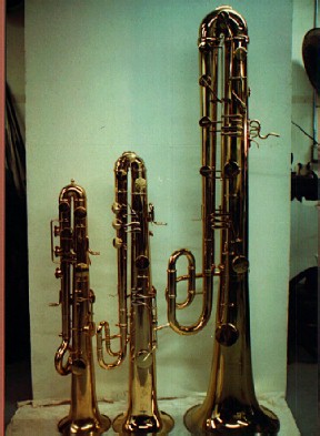 C bass, Bb bass, and Eb contrabass ophicleides