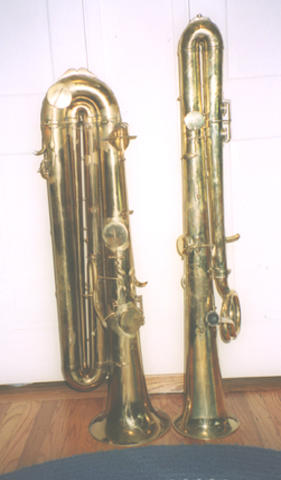 A Halary ophicleide (right) with a reed contrabass (left)